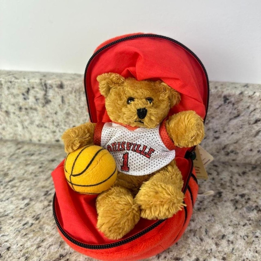 NEW University of Louisville Basketball Bear Plush in Basketball Display Case